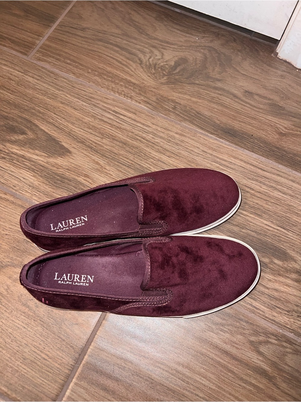 Lauren Ralph Lauren womens Burgundy Suede Slip-On Loafers - Picture 2 of 6